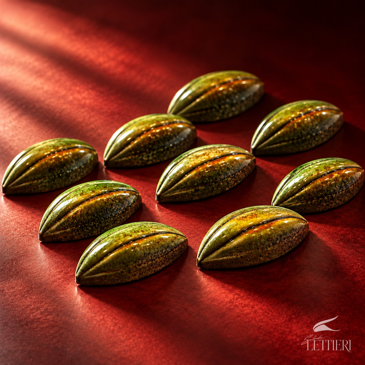 Bombons de pistache em forma de cacau