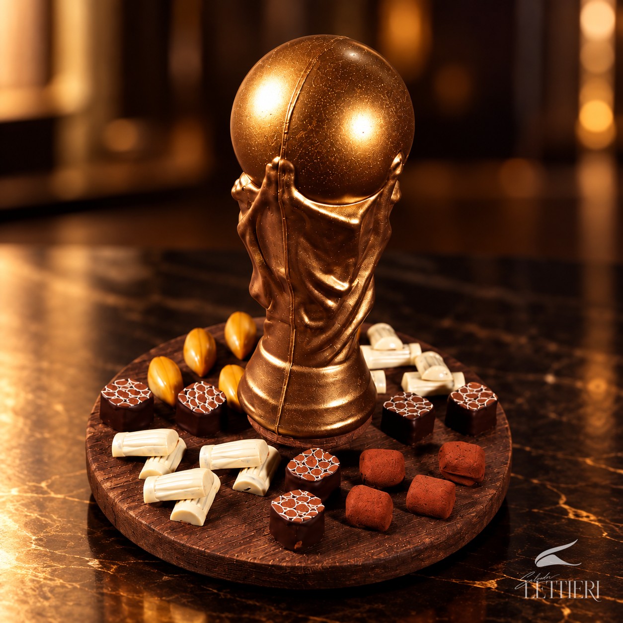 Troféu da Copa do Mundo em chocolate com petits fours