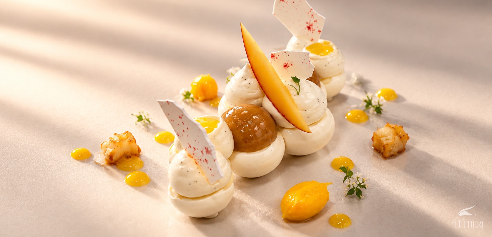Pavlova de frutas amarelas