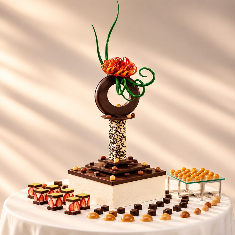 Pièce em chocolate com petits fours